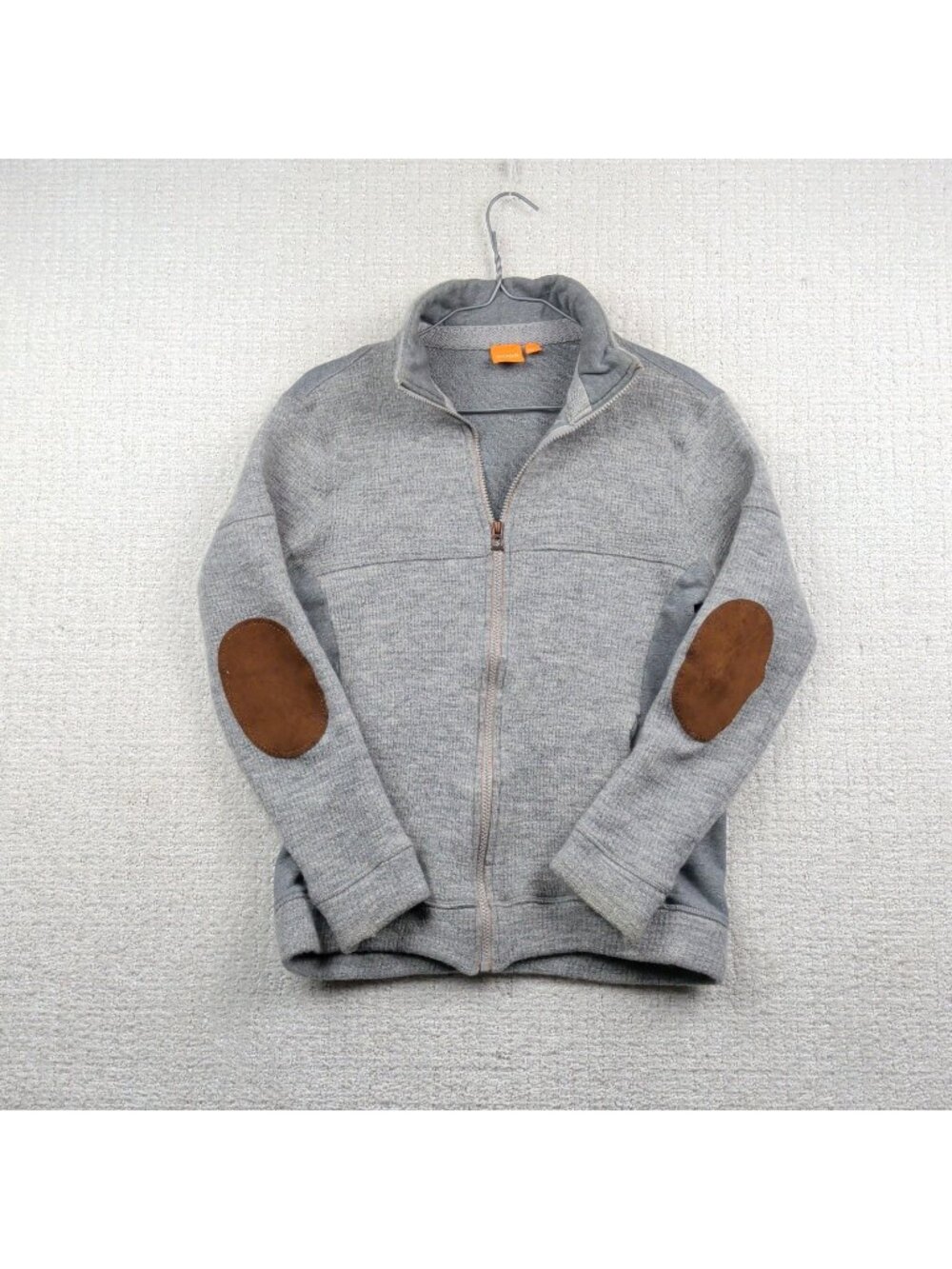 Hugo Boss Full Zip Gray Wool Jacket Leather Elbow Patch Yachting Men's Size M